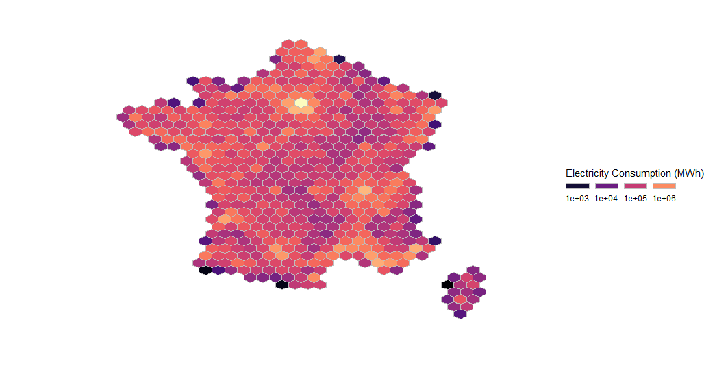 Creating an hex map of France electricity consumption RCraft